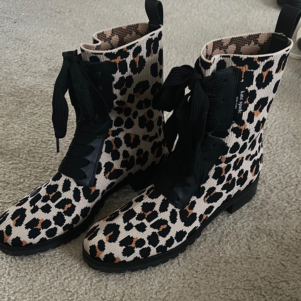 Kate Spade Black and Tan Combat Boots with Lace-Up Design